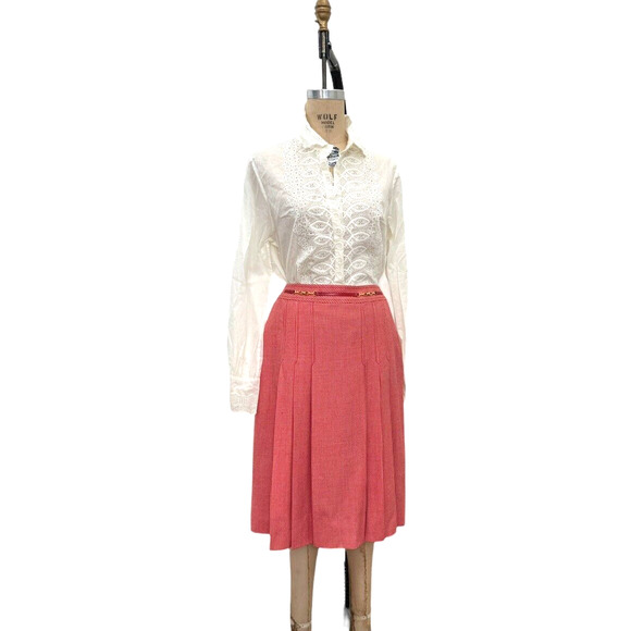 Celine‎ Skirt Womens Aline Wool Pleats Classic size S Waist 26 Houndstooth - Picture 1 of 10
